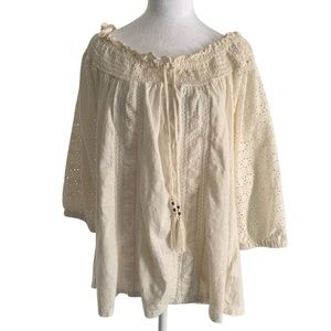 Lauren Ralph Lauren Medium Eyelet Tassel Detail Off Shoulder Peasant Boho Top